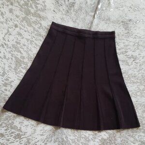 Eileen Fisher Pleated Chocolate Brown Skirt Wool SzL